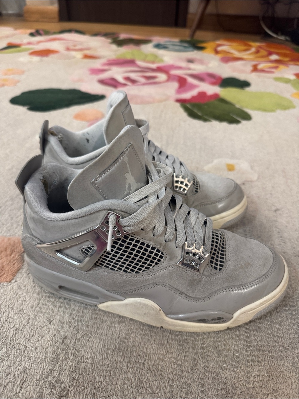 Jordan Women's Grey Suede High-Top Sneakers with Metallic Accents